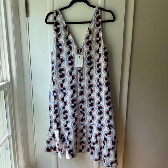 CMEO Collective Dress sz S Empire State Ruffle Asymmetric Rero Mod Print - Picture 1 of 5